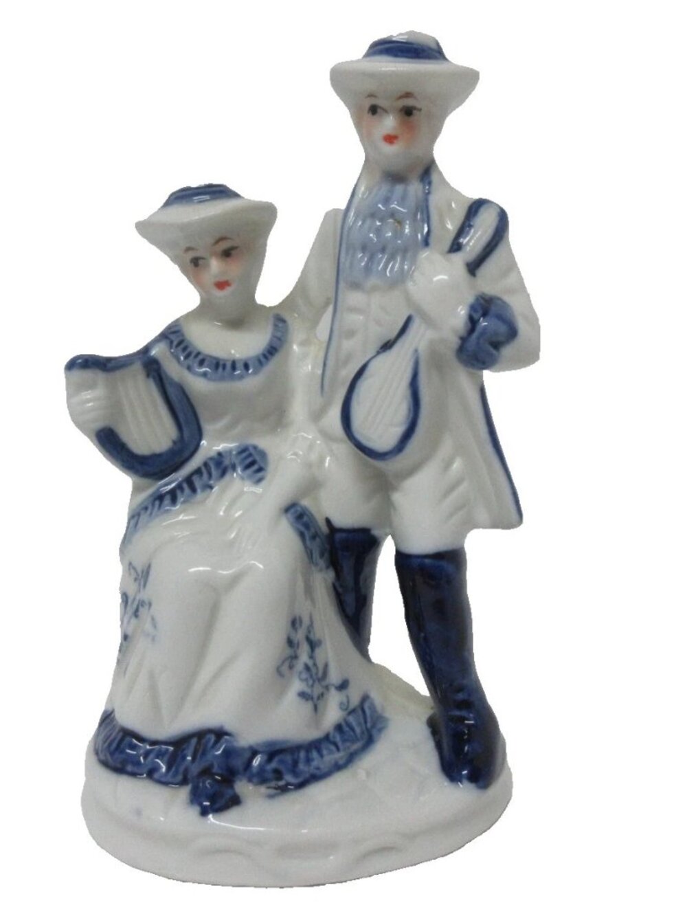 Vintage Blue&White Porcelain  Figurine Victorian Man&Woman Lady Angela